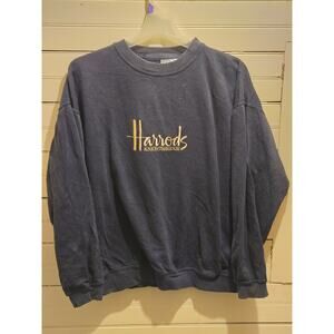 Harrods Sweatshirt Mens XL Navy Embroidered Gold Knightsbridge Crewneck Logo